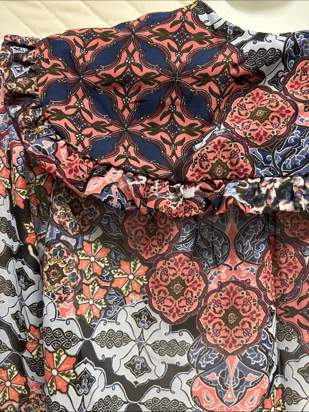 Posh Multicolor Floral Patchwork Ruffle-Collar Blouse - Picture 11 of 15